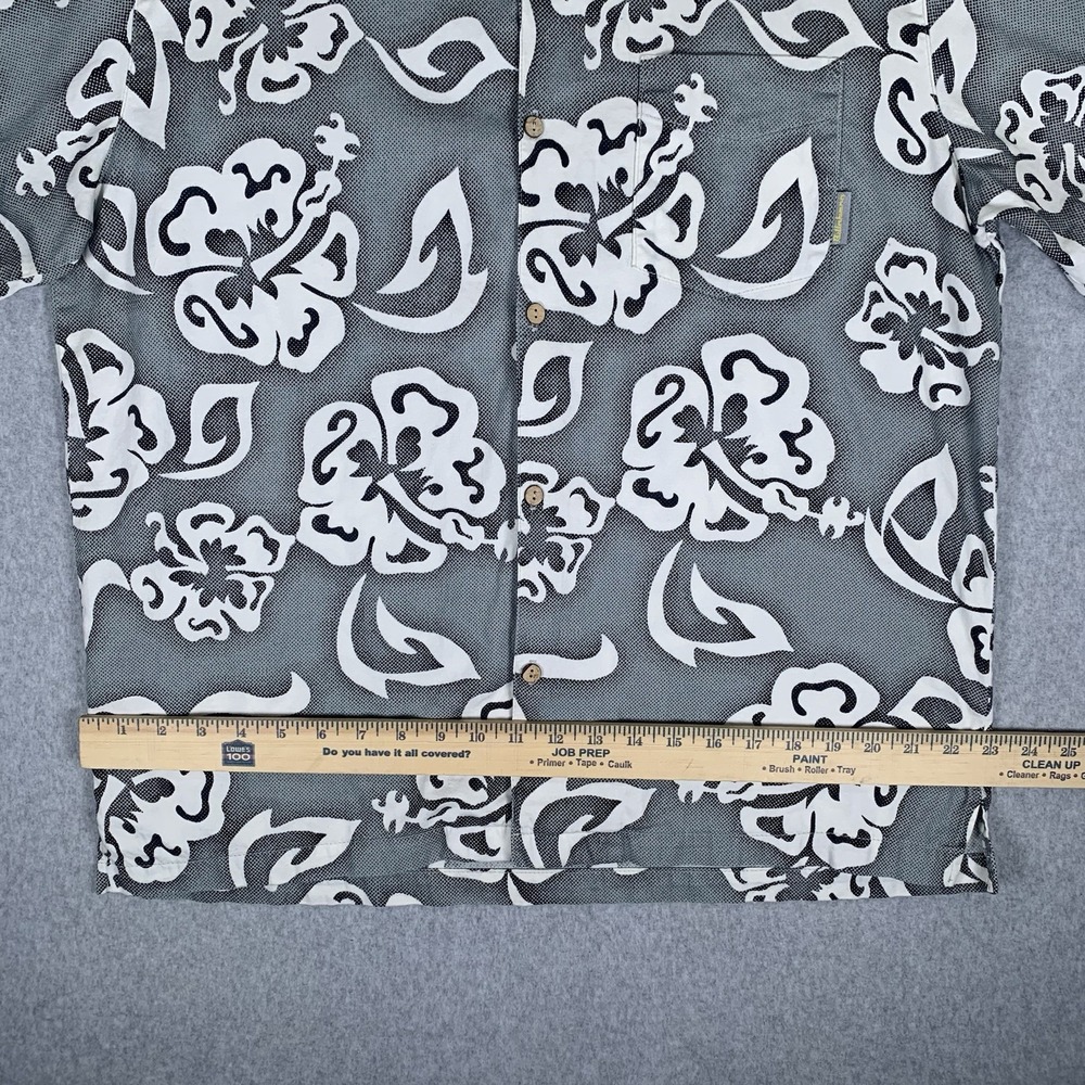 Vintage Billabong Hawaiian Shirt Medium Gray Surf Floral Made In USA - Picture 11 of 16
